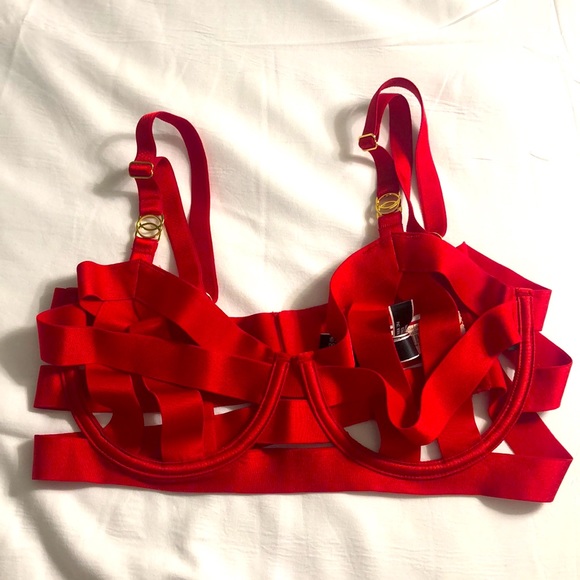 Victoria’s Secret NWT Red Balconette cage Strappy Bra/Panty Small 34C Bondage - Picture 7 of 8